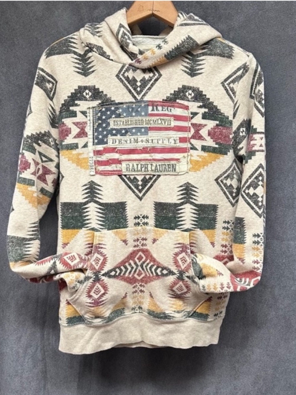 Ralph Lauren Denim & Supply Men’s Aztec Southwestern USA Flag Hoodie Sz Small